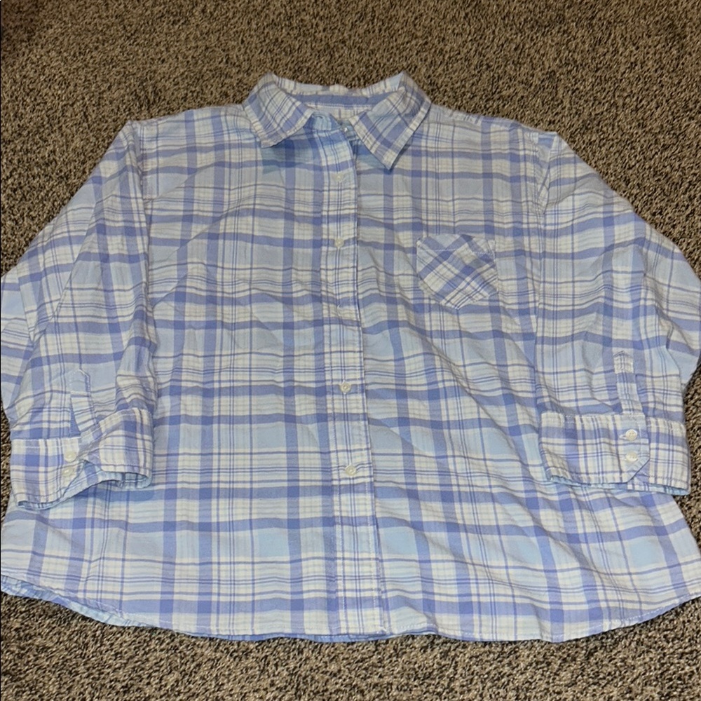 Women’s L.L. Beans Blue and White Plaid Button-Up